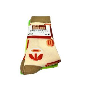 Mario Socks 3 Pair Cartoon VideoGame Socks Size 6-10 Mens Novelty Crew Socks New